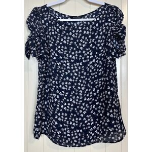 Banana Republic floral print lightweight short‎ bow sleeve blouse sz S GUC